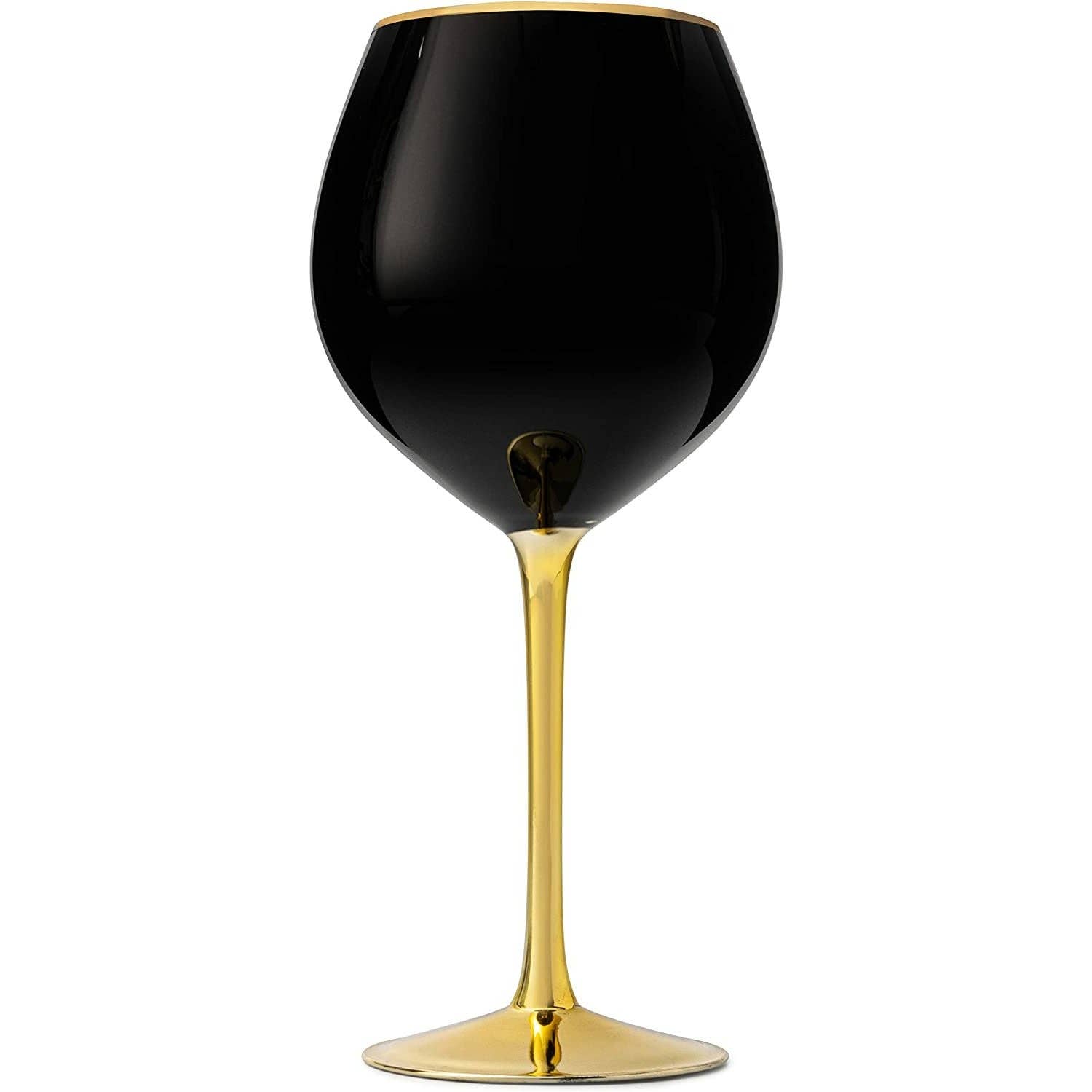 The Wine Savant /  Khen Glassware - Wholesale Wine Glass - Set of 4 Black Wine Glasses Gold Stemmed 14 oz2