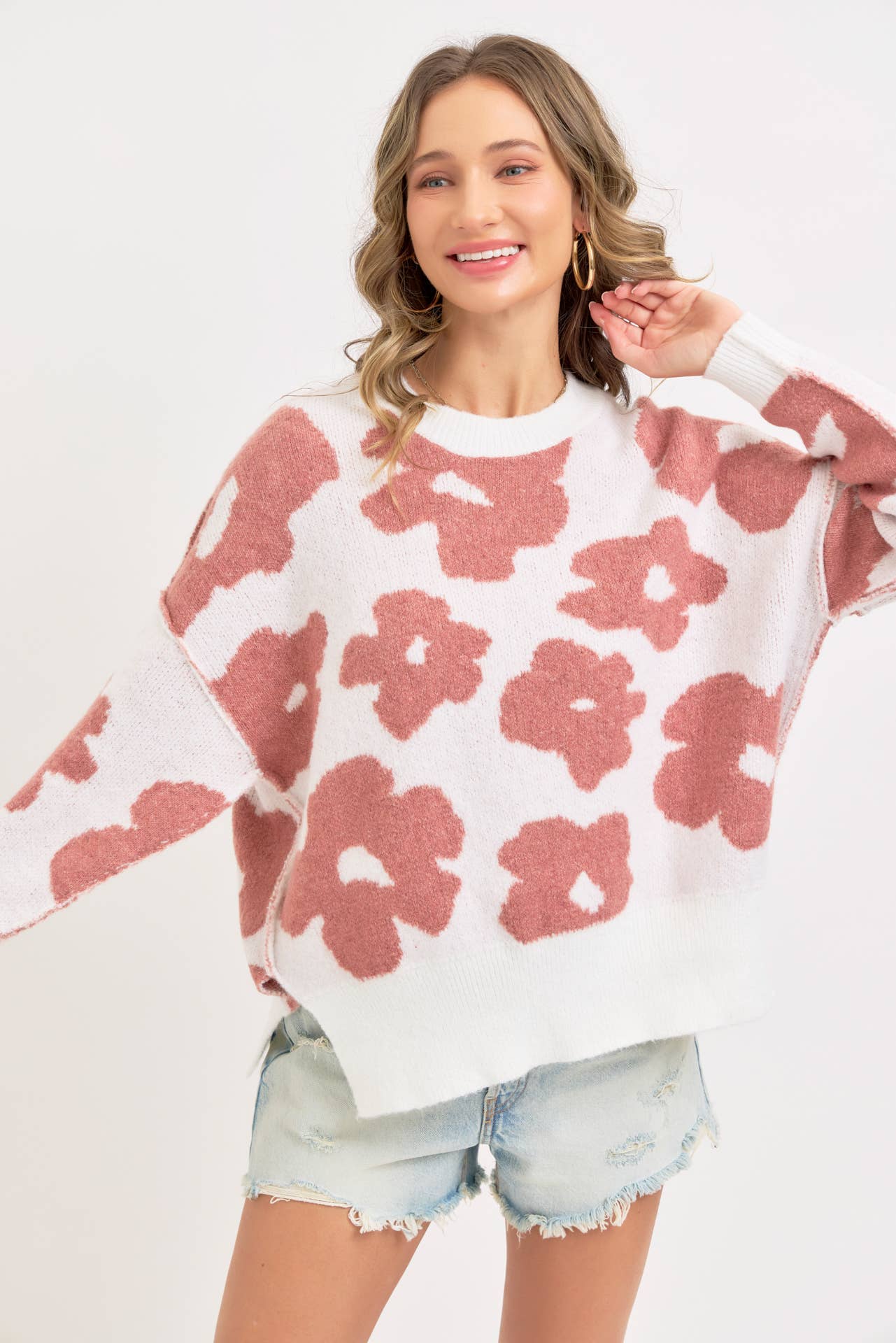 Sweet Lovely by Jen - Wholesale Knit Sweater - Women's - FLORAL LOOSE FIT SWEATER KNIT10