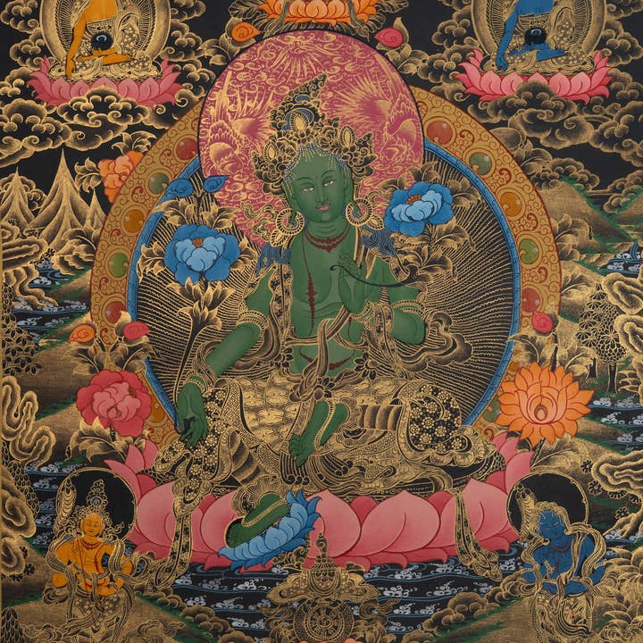 Lucky Thanka - Wholesale Painting/drawing - Handpainted Green Tara Thangka Painting