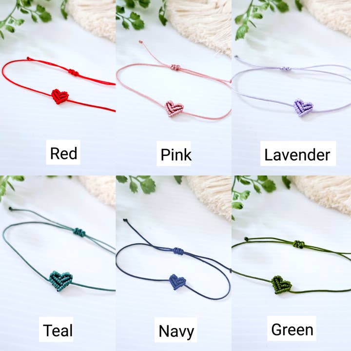 Cord + Quartz - Wholesale Woven/Braided Bracelet - Macrame mini heart bracelets. Adjustable for kids and adults2