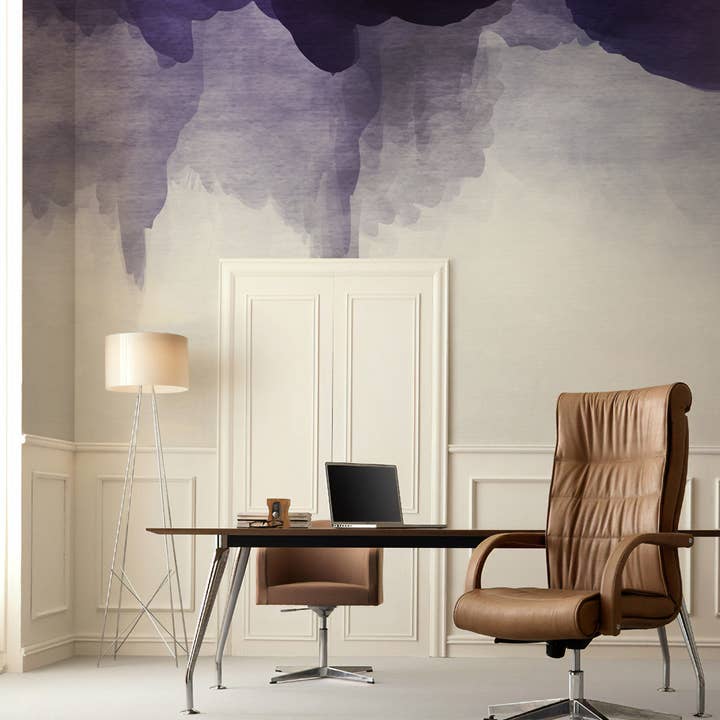 Papier peint amovible minimaliste art abstrait brouillard violet fumée pour la vente par GK Home Decor