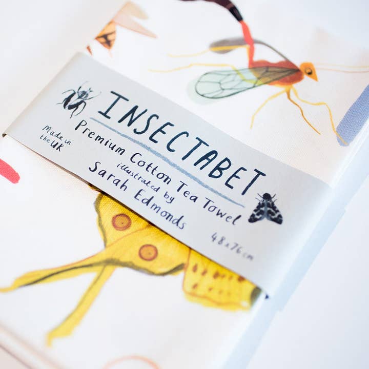 Insect Alphabet Cotton Tea Towel for wholesale by Sarah Edmonds Illustration
