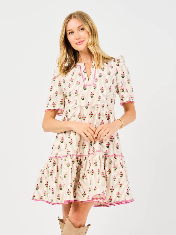 Mary Square - Wholesale Dress – Women's - Adelyn Dress | Cottage Stripes Tan4