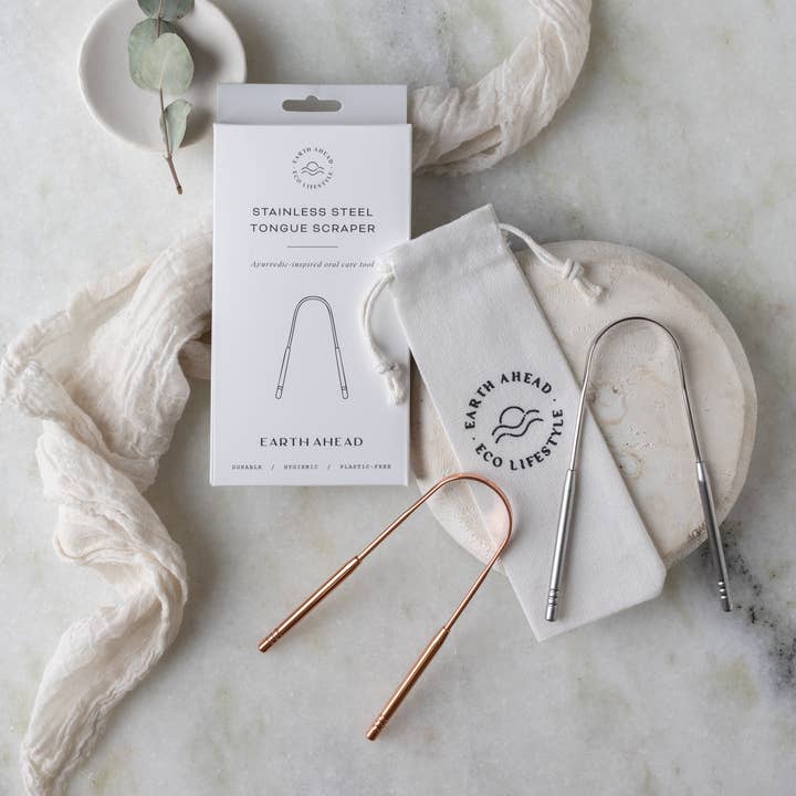 Stainless Steel Ayurvedic Tongue Scraper in Cotton Pouch for wholesale by Earth Ahead