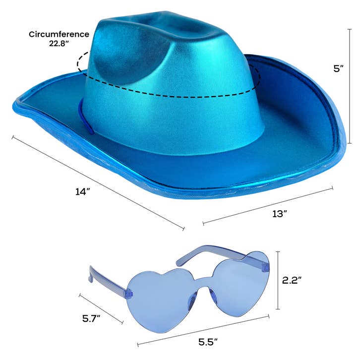 Funcredible - Wholesale Cowboy Hat - Women's - Blue Cowgirl Hat with Glasses - Light Up Cowboy Hat