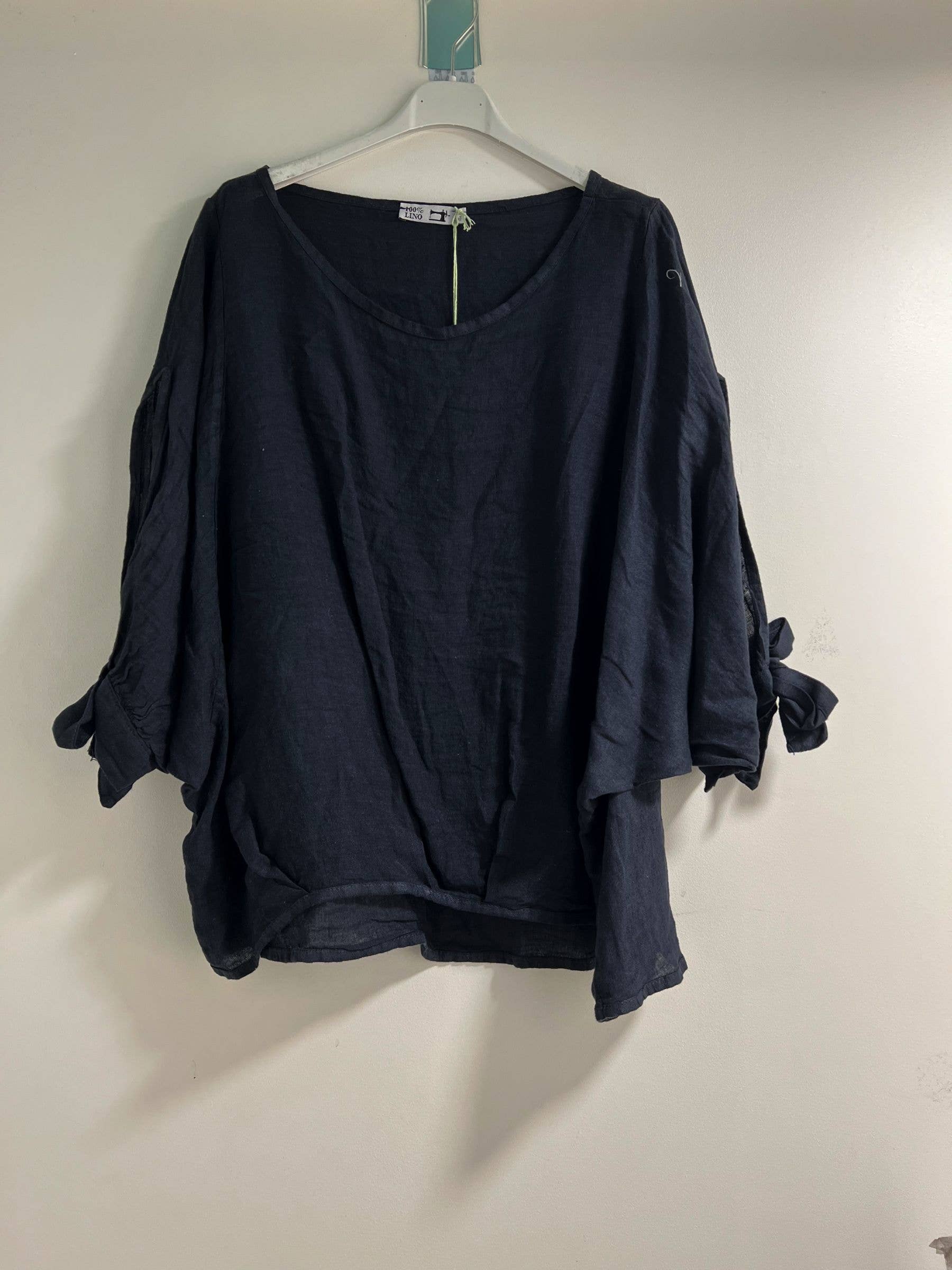 Happy look - Vente Chemisier – femme - Top Oversize en Lin avec Nœud sur les Manches4