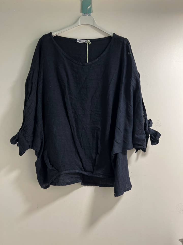 Happy look - Vente Chemisier – femme - Top Oversize en Lin avec Nœud sur les Manches4