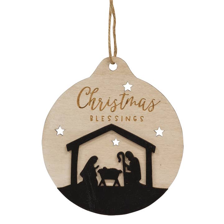 The Hearthside Collection - Wholesale Ornament Set - Christmas Blessings Silhouette Bulb Ornament, 2 Assorted