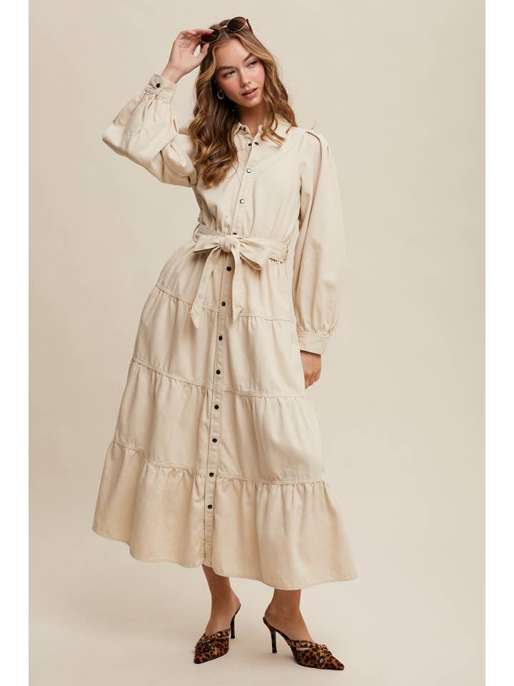 Listicle - Wholesale Dress - Women's - Utility Tiered Denim Midi Dress