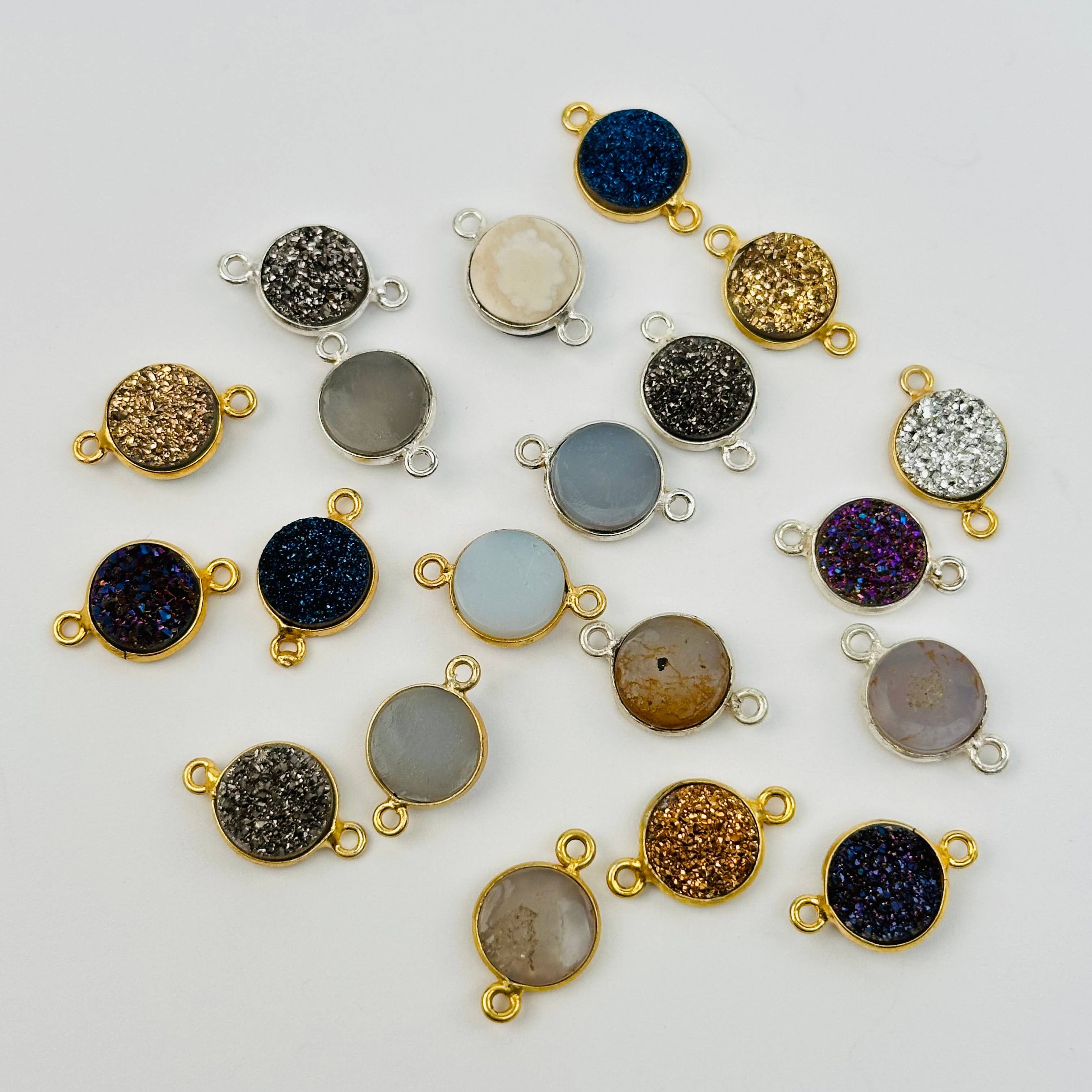 Jewelers Paradise – wholesale Individual charm/pendant – Gemstone Round Bezel Crystal Charm Connector - 10mm - 8