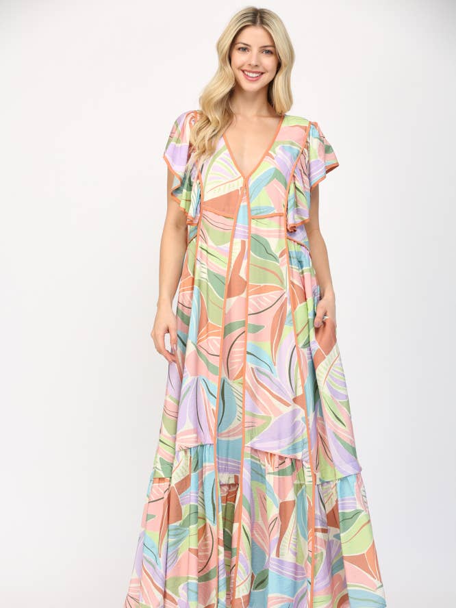 Vestido midi con mangas acampanadas y detalle de ribete FD35444 para venta al por mayor de FATE