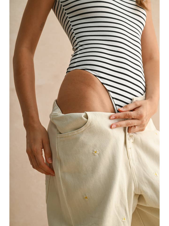 MIOU MUSE - Wholesale Bodysuit - Women's - T5298 STRIPED RIB CAP SHORT SLEEVE BODYSUIT
