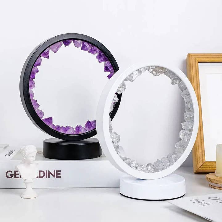 Crystal Geode Ring Night Lamp – Amethyst & Clear Quartz for wholesale by Earth's Gems BTQ