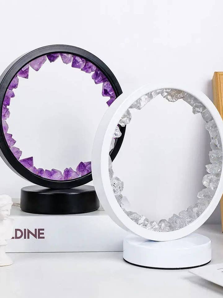 Crystal Geode Ring Night Lamp – Amethyst & Clear Quartz for wholesale by Earth's Gems BTQ
