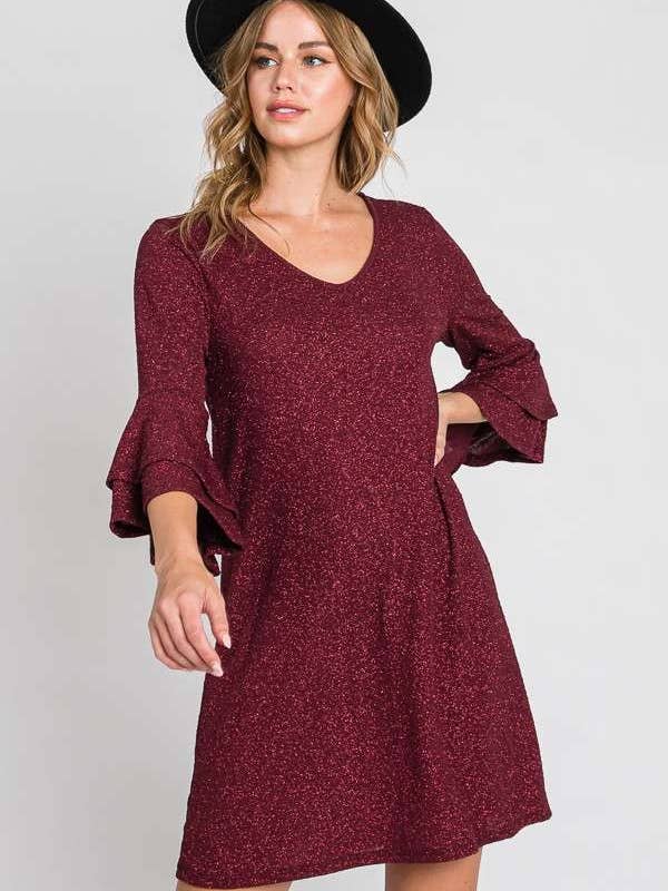 JADE BY JANE - Wholesale Dress - Women's - Glitter Bell Sleeve Dress13
