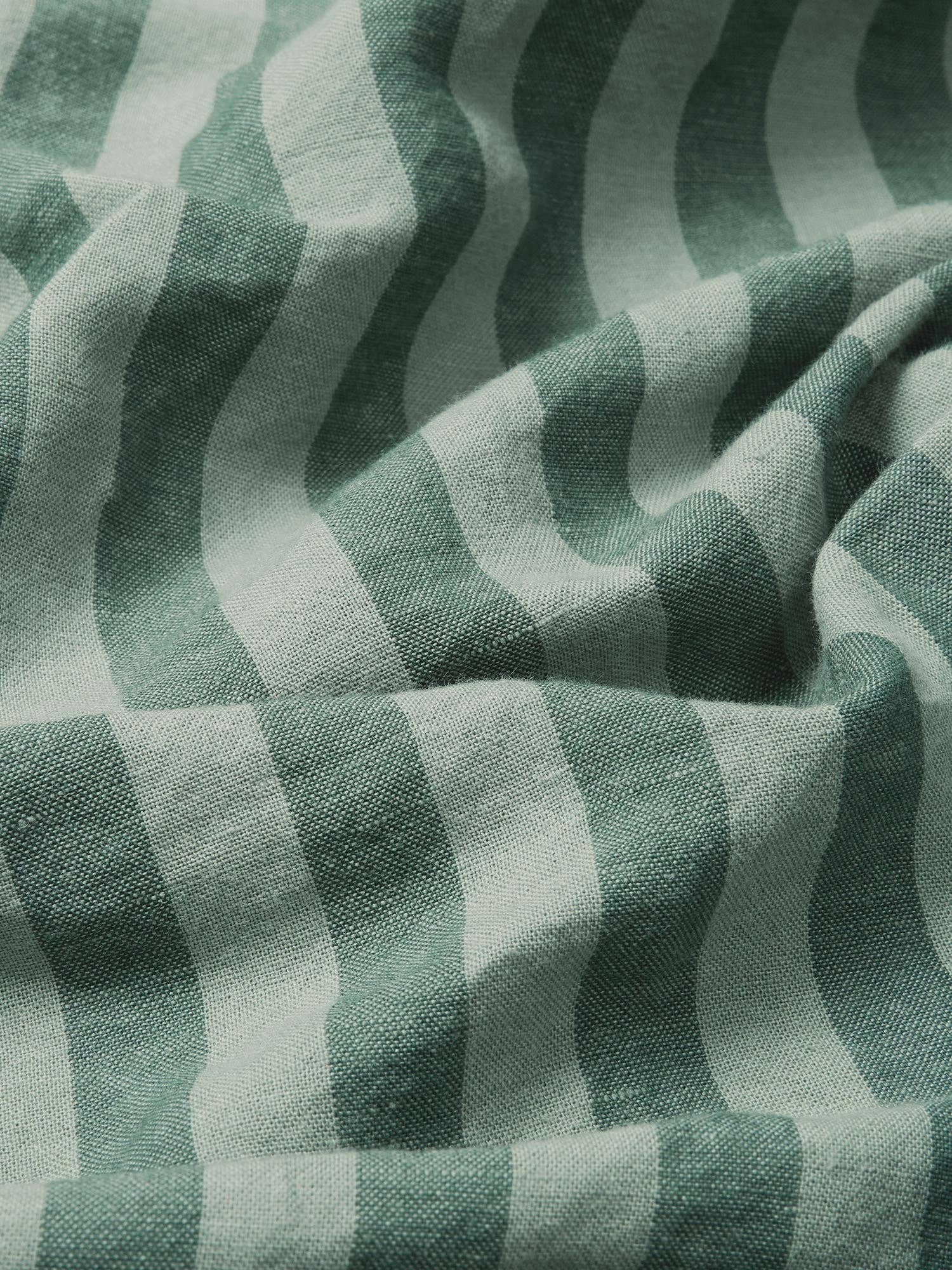 Piglet in Bed USA - Wholesale Fitted Sheet - Pine Green Pembroke Stripe Linen Blend Fitted Sheet2