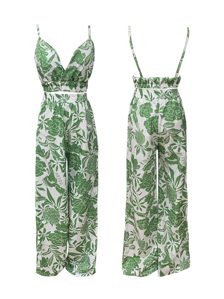 Abstract print bar top & wide leg pant suit outfits for wholesale by HIDDENBRAND