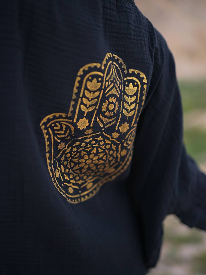 Moa - Venta al por mayor Bata - Mujer - Bata kimono de muselina doble capa con mano de Hamsa2