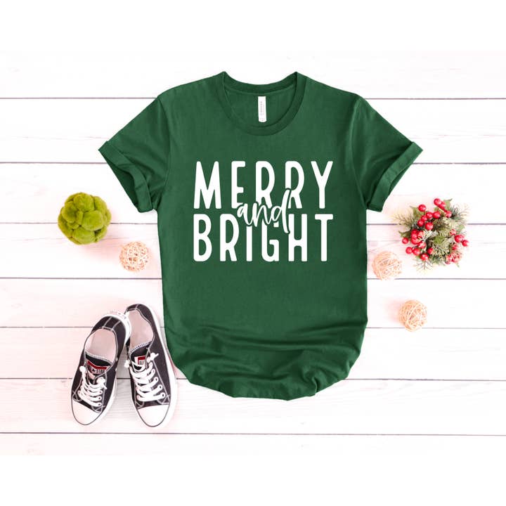 Merry And Bright Christmas Holiday Bella Canvas T-Shirt für den Großhandel von Hillside Apparell