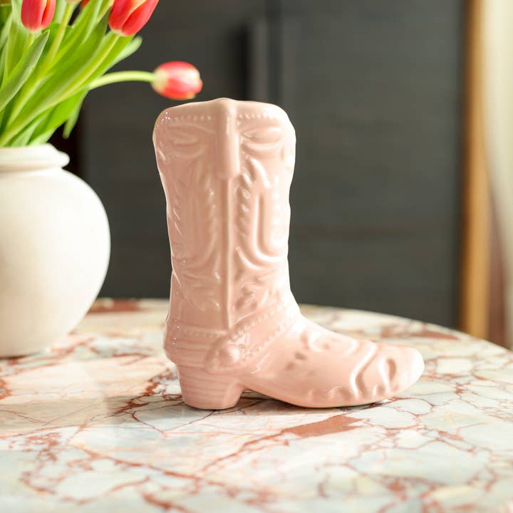 Flora Bunda Inc - Wholesale Vase - 8.5 H Pink Ceramic Cow Girl Boot Vase