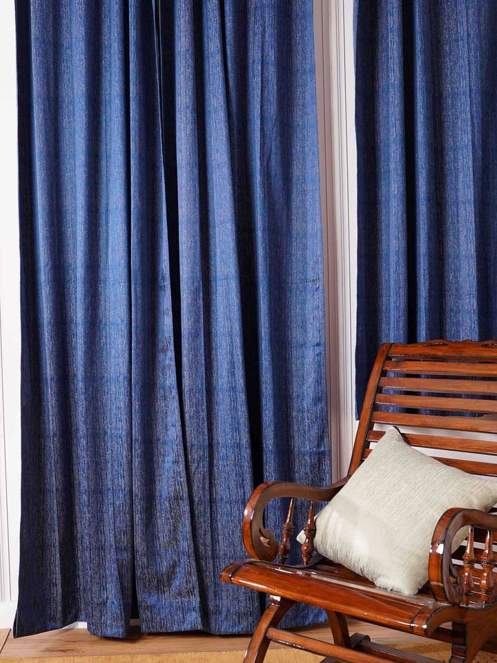 Decorative Polycotton Curtains Solid Dark Blue Set of 2 for wholesale by Kika Home Collections