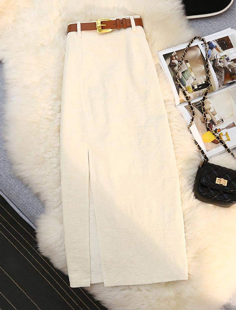 safistyle - Wholesale Skirt - Women's - Belted Slit Corduroy Skirt5