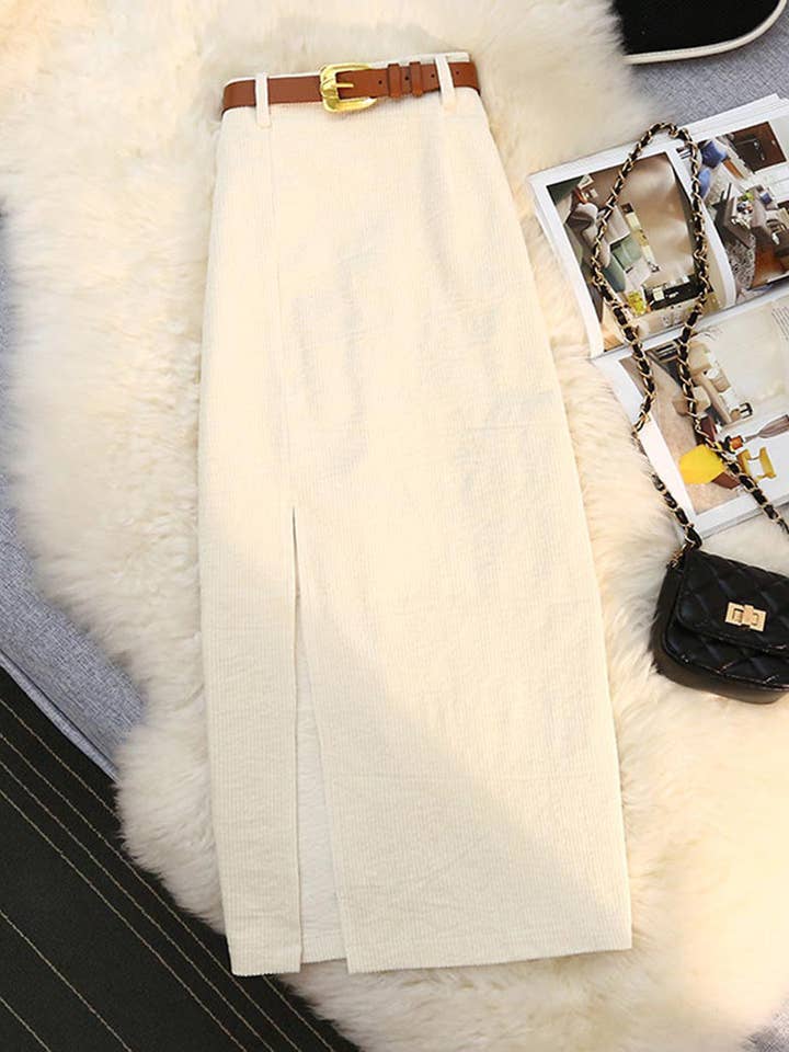 safistyle - Wholesale Skirt - Women's - Belted Slit Corduroy Skirt5