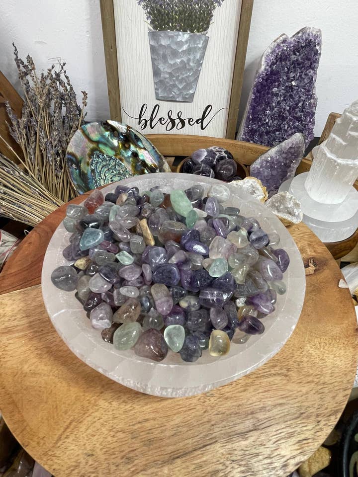 Natural Purple Fluorite Chip, Gold Rainbow Loose Stone for wholesale by CaNatureLover