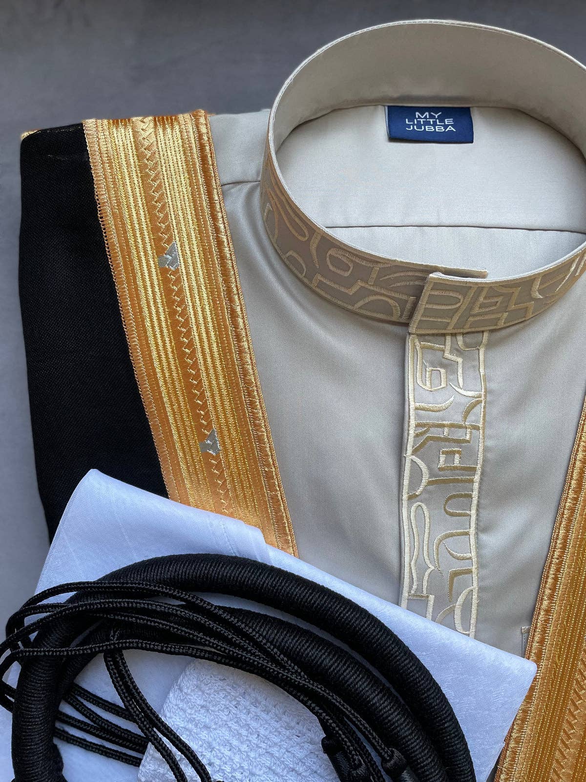 MY LITTLE JUBBA - Wholesale Top & Pant Set (NOT Loungewear) - Men's - Mens Light Grey Thobe with Gold Embroidery 5 Pcs Set1