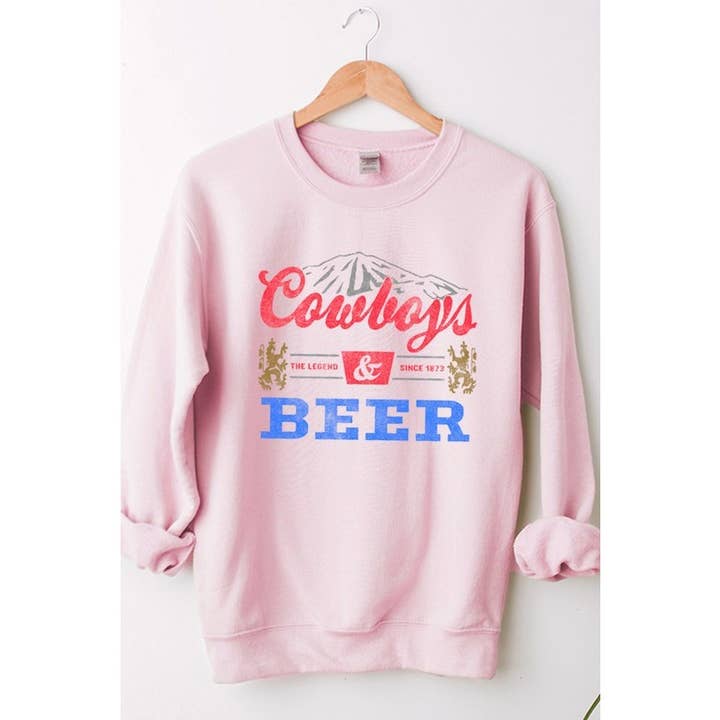 SWEAT-SHIRT GRAPHIQUE COW-BOY ET BIÈRE pour la vente par Clothing of America