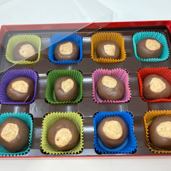 Överdimensionerade Chocolate Buckeyes Mjölkchoklad Låda med 12 för wholesale av Bear Creek Candy Kitchen