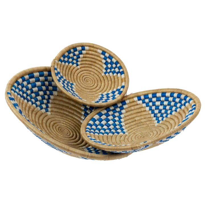 Global Crafts - Wholesale Basket - African Rwanda Baskets Home & Wall Decor-Set/3 Earth Tones, Set of 3