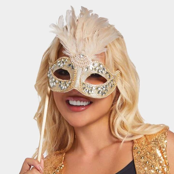 Madeline Love – wholesale Costume – Women's – Rhinestone Feather Embellished Masquerade Halloween Mask