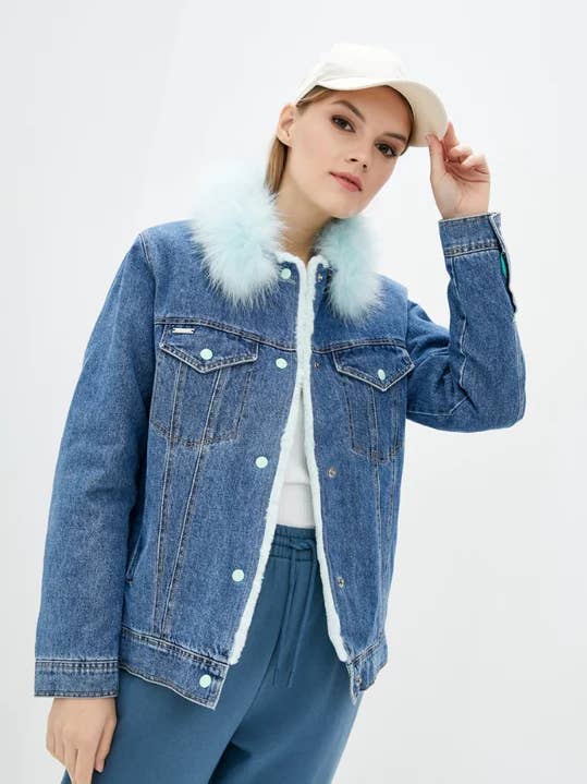 Dasti Sherpa Jean Jacket for Woman with Fur Collar, Mint for wholesale by DASTI