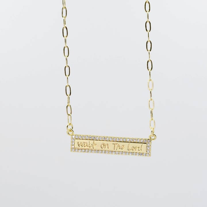 Gold Wait on the Lord Necklace for wholesale by Treasure Jewels Inc.
