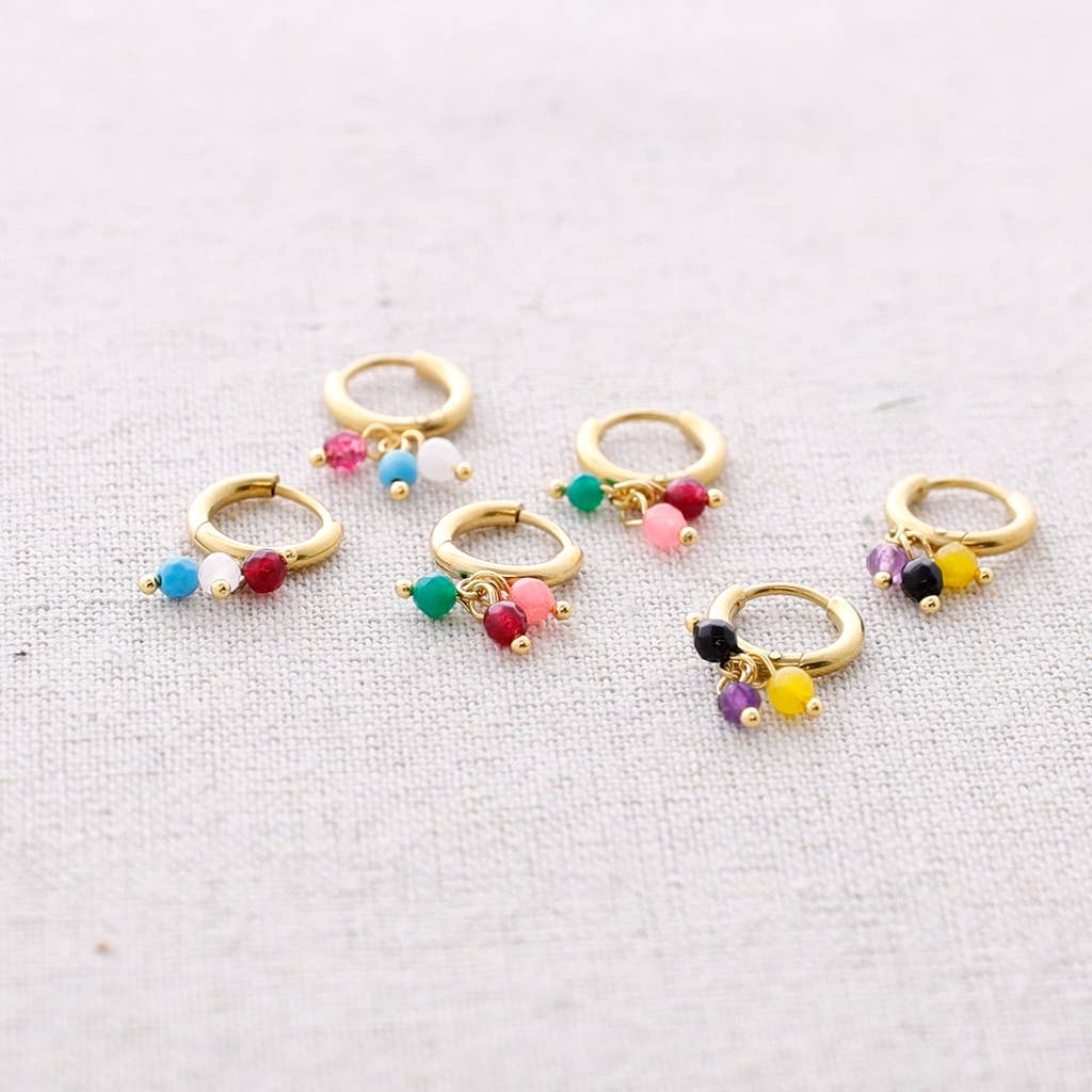 Sonata - Wholesale Snap Jewelry - Steel Hoop Earrings with Hanging Stones2