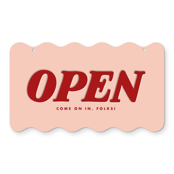 Open / Closed Sign for Retail Shop Trendy Scallop Wavy Shape for wholesale by Home Girl Goods