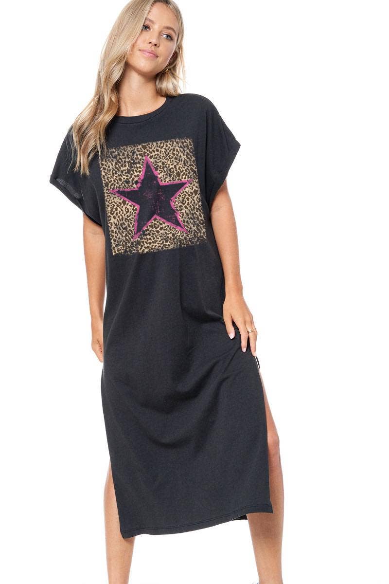 Zutter - Wholesale Dress - Women's - Vintage Leopard Star Graphic Maxi Dress Top0