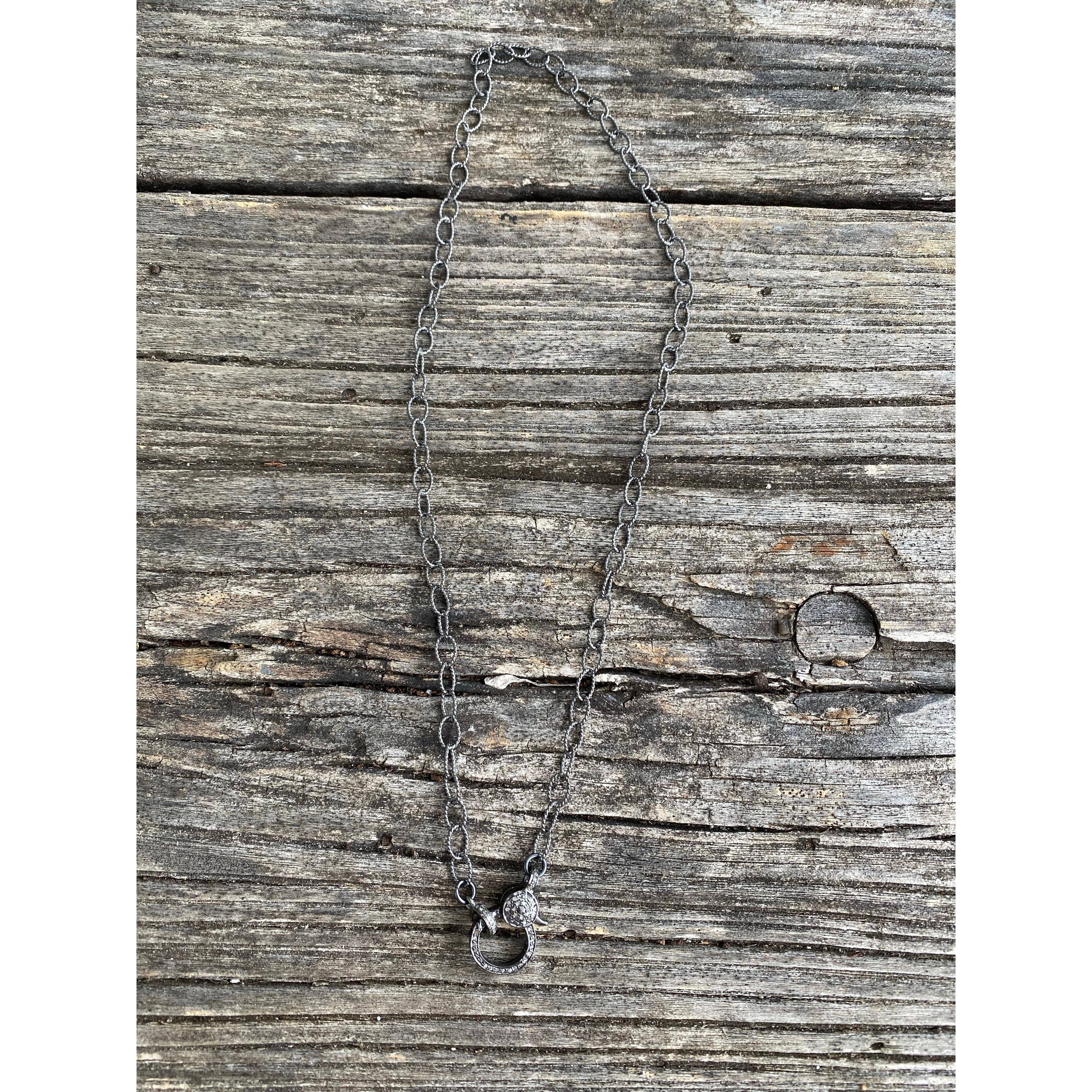ILISSA MICHELE JEWELRY - Wholesale Link & Chain Necklace - Sterling Silver Small Circle Textured Chain. Pave Diamond Lobster Claw Clasp1