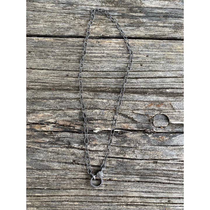 ILISSA MICHELE JEWELRY - Wholesale Link & Chain Necklace - Sterling Silver Small Circle Textured Chain. Pave Diamond Lobster Claw Clasp1