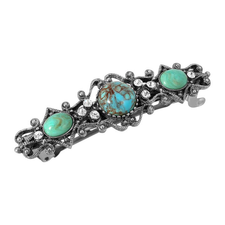 1928 Jewelry Turquoise Color Stones Hair Barrette for wholesale by 1928 Jewelry