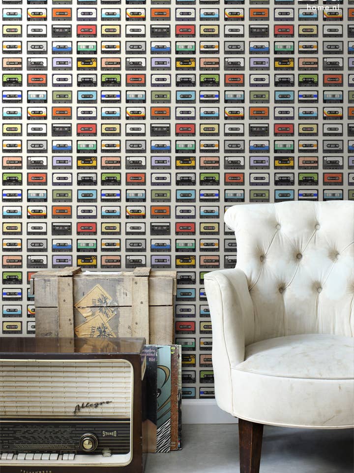 Non-woven Wallpaper Xxl Vintage Cassettes for wholesale by The Design Department b.v.