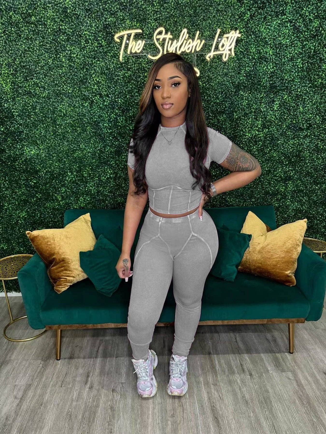 MB Fashion Wholesale - Wholesale Activewear Set - Women's - MB FASHION QUALITY RIBBED FABRIC WASHED 2 PCS SET 4015LY13