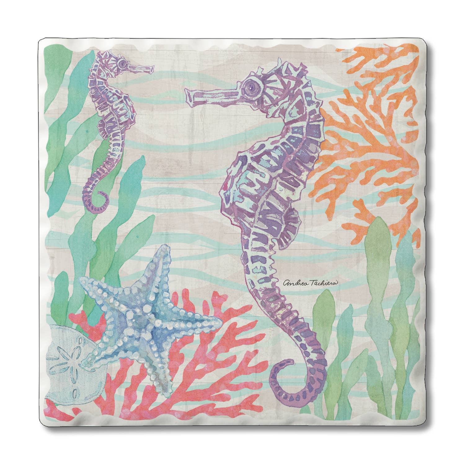 Conimar Promotions - Wholesale Coasters - "Salt & Sea-Seahorse" Single Absorbent Tumbled Tile Coaster0