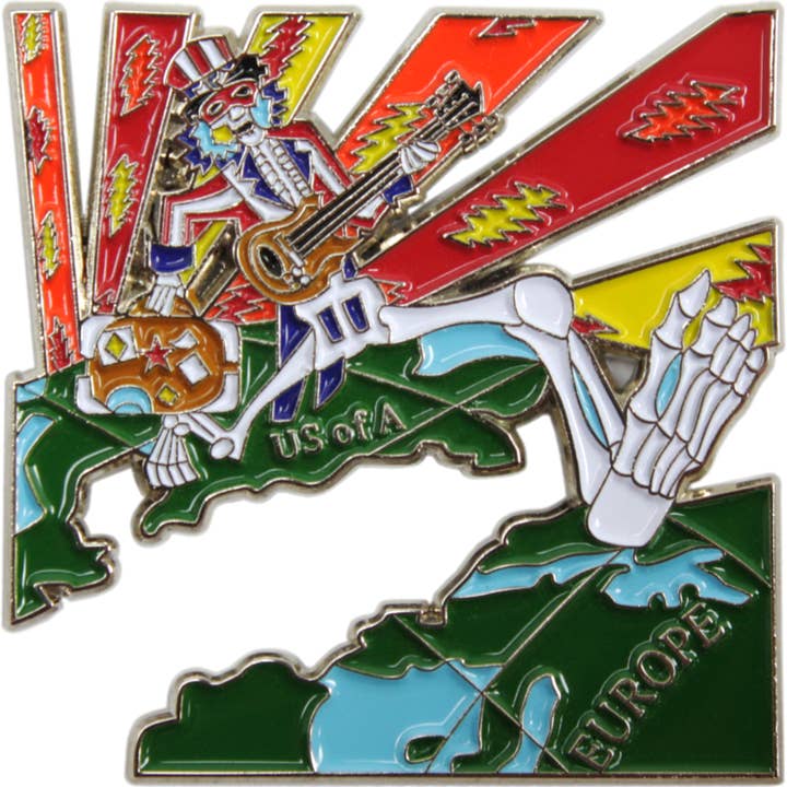 Square Deal Recordings & Supplies - Wholesale Lapel Pin/Button - Enamel Pin - Uncle Sam Skeleton Globetrotting