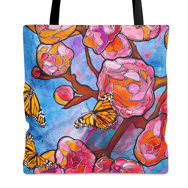 Bolso de mano con flores rosas. Bolso colorido artístico caprichoso para venta al por mayor de Atelier Vero Wholesale