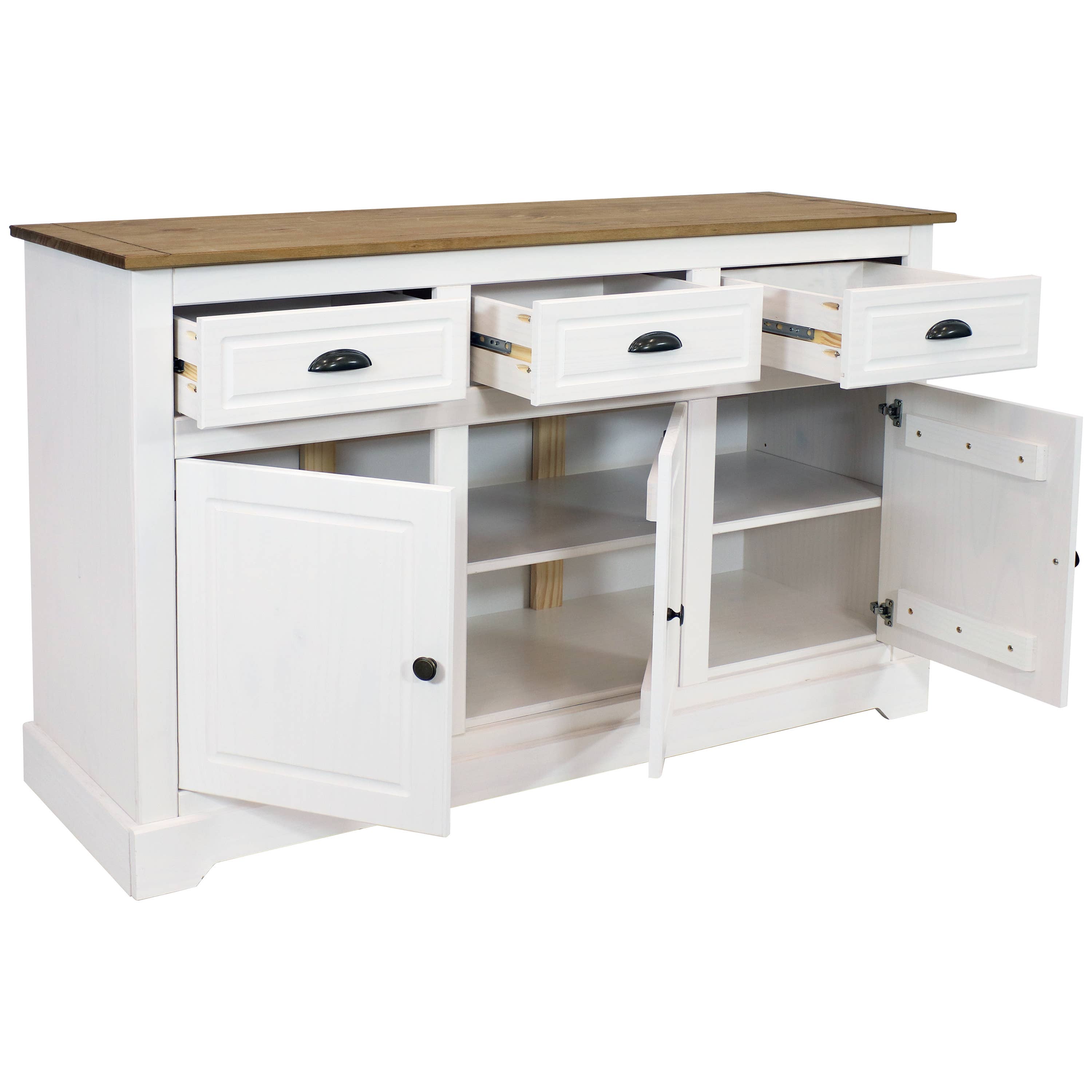 Sunnydaze Decor - Wholesale Sideboard - Solid Pine Sideboard with 3 Drawers and 3 Doors - White9