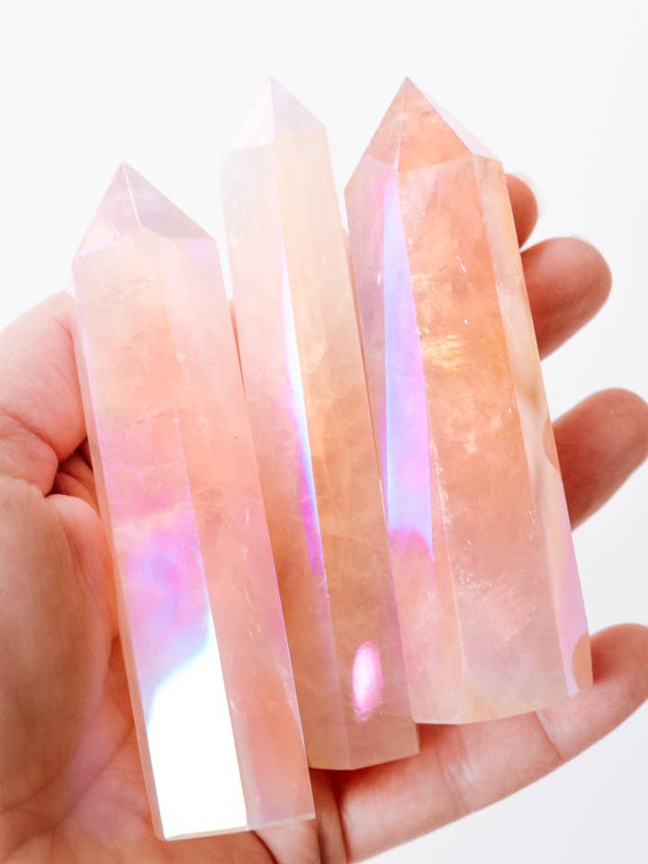 Angel Aura Rose Quartz Points for wholesale by Apothecary Co.