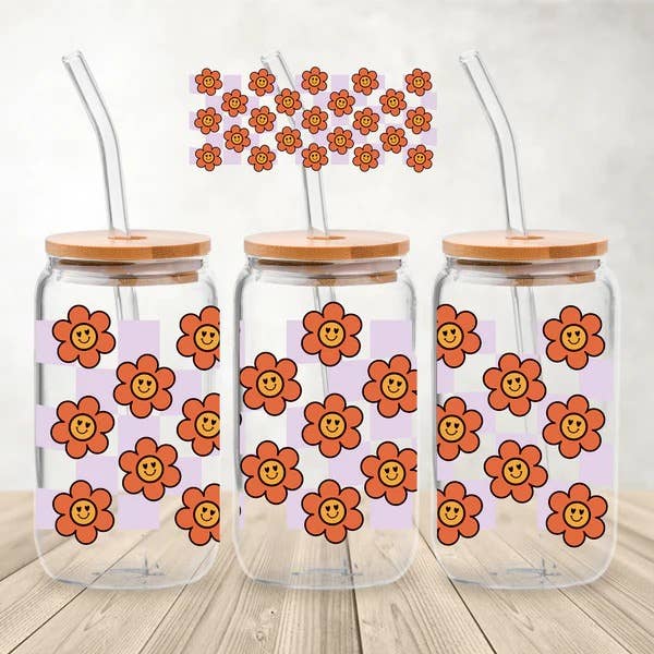Envoltorios de vidrio Retro Flowers de 16 oz para venta al por mayor de Luxe Gifts and Accesories