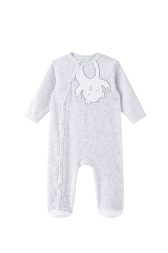GREY Children's velvet pajamas with funny bear drawing for wholesale on Faire2